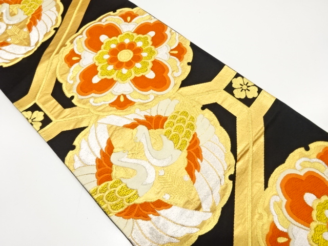 JAPANESE KIMONO / ANTIQUE FUKURO OBI / SILK / WOVEN CRANES